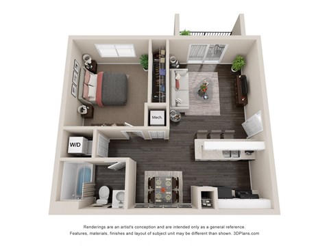 1BD/1B Floor Plan at Oak Chase II, Tampa, 33612